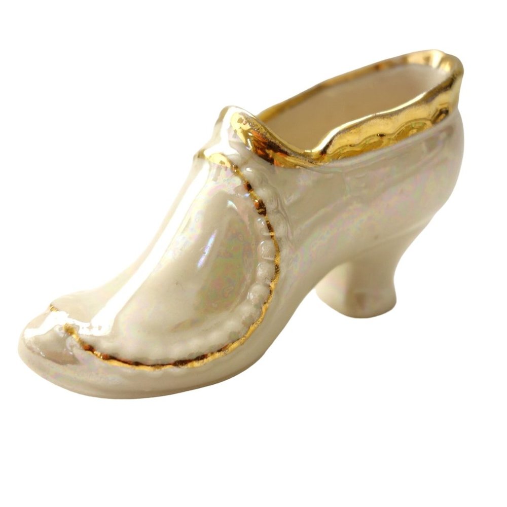 Vintage Collectible Iridescent‎ Lustre Porcelain Miniature High Heel Shoe